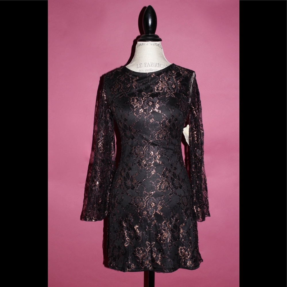 Altar'd State Cassandra Rose Gold Lace Dress